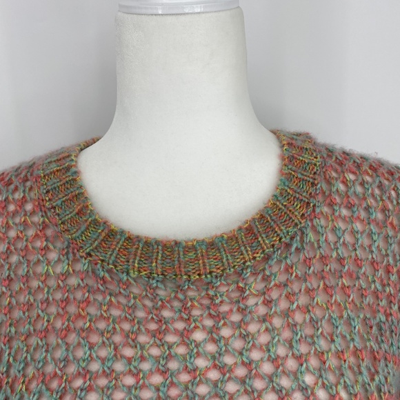 JJ Basics Sweater Pastel Open Knit High Low Style in Pink & Green Women's Medium - Picture 2 of 6